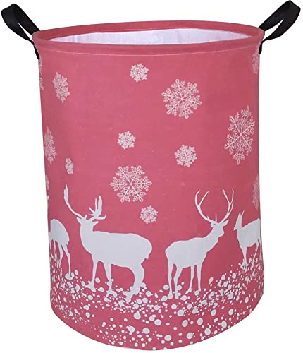 Image of NTAOHAMPER Laundry Basket,Round Laundry Hamper,Collapsible Storage Bin with Handles for Home,Office,Gift Basket,Room Decor,Christmas Gift(Pink deer)