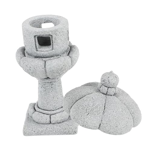 Alipis Miniature Stone Lantern Pagoda for Zen Garden Outdoor Micro Landscape Ornament with Removable Top for Light Bead Asian Style Mini Fairy Pavilion Sculpture for Bonsai Decor