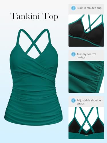 Image of RELELCIGA Women's Tankini Top V Neck Ruched Tummy Control Bathing Suit Top