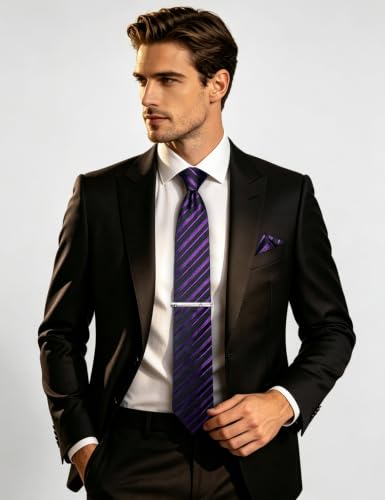 Image of DiBanGu Mens Silk Tie Formal Striped Necktie and Pocket Square
