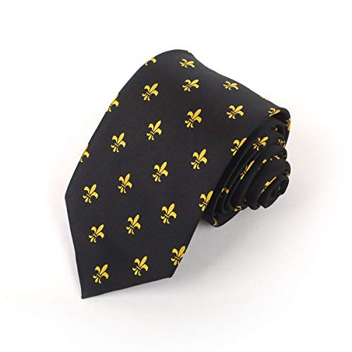 boxed-gifts Parquet Black & Gold Fleur de Lis Mardi Gras Lily Flower Diamond Dotted Tie For Men