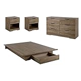 Home Square 4 Piece Bedroom Set with Dresser, Bed, and Set of 2 Nightstand in Weathered Oak