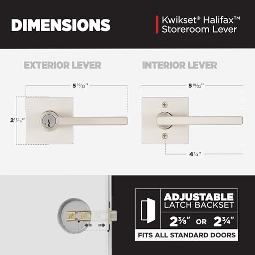 Image of Kwikset Halifax Keyed Storeroom Entry Door Handle with Lock and Key, Secure Keyed Reversible Lever Exterior, Front Entrance and Bedrooms, Satin Nickel, Pick Resistant SMT Rekey Security and Microban