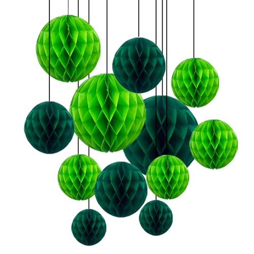 Image of ZOOYOO 12Pcs 6 inch 10 inch Honeycomb Balls Decorations Hanging Tissue Paper Pom poms for Birthday Wedding Engagement Holidays Home Decor St. Patrick's Day Decoration(Green)