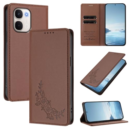 �X�}�z�P�[�X �Ή��@�� for Vivo Y500i / Y31d / Y51 Pro/iQOO Z11x / T5x �X�}�z�P�[�X�y�J�[�h�z���_�[�E�E�H���b�g�E�}�O�l�b�g�o�b�N���E�t���b�v�E�X�^���h�@�\�t���zBrown