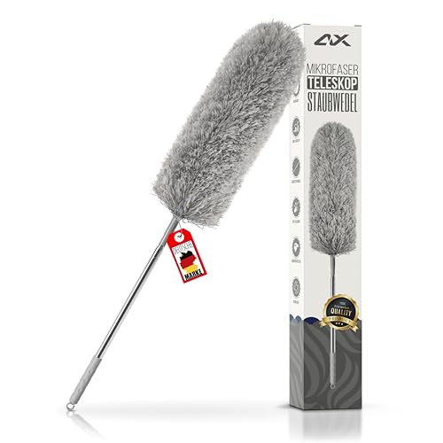ALX Staubwedel, Waschbar, Mikrofaser, Staubwischer, Teleskop Staubwedel ausziehbar bis 260cm. Stilvolle Reinigung für EIN makelloses Zuhause (Grau)
