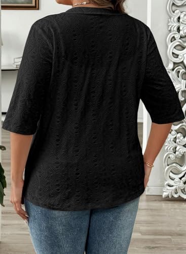 Image of Eytino Plus Size Cardigan for Women Half Sleeve Knitted Jacquard Summer Kimono Cover up Tops(1X-5X)