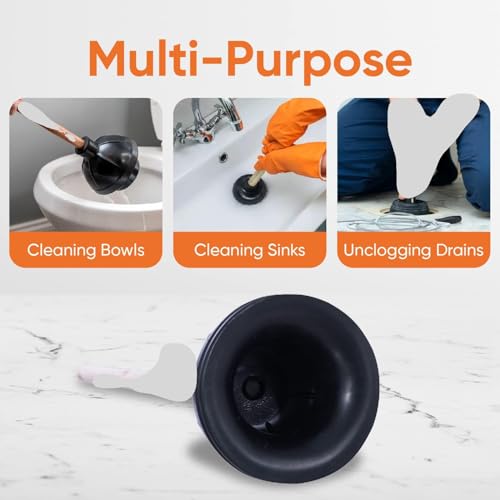 Image of Superio Heavy Duty Plunger with 21 Inch Wooden Handle, Black Rubber - Classic Toilet Plunger, Heavy Duty, Double Thrust Force Cup, Rubber Toilet Plunger, Black Plunger (Wood-3 Pack)