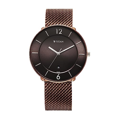 Image of Titan Neo Splash Quartz Analog with Date Black Dial Brown Stainless Steel Strap Watch for Men - NT1849KM04