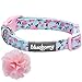 Blueberry Pet Made Well Cute Floral Print Adjustable Dog Collar in Light Blue with Pink Artificial Silk Flower, Large, Neck 18