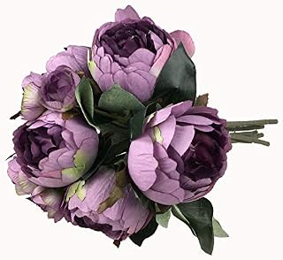 GMMH Peony Waist 32 cm Light Pink Artificial Silk Flower 9 Heads Flower Bunch (White)