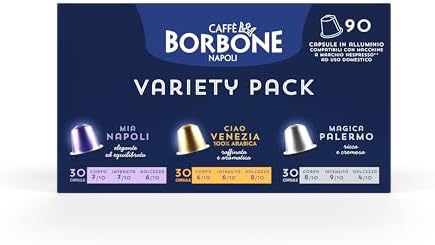 Caffè Borbone Verkostung Kit, 90 Aluminium-Kapseln: 30 Mia Napoli, 30 Ciao Venezia, 30 Magica Palermo, (3 x 30 Stück) – Kompatibel mit Kaffeemaschinen für den Hausgebrauch der Mark