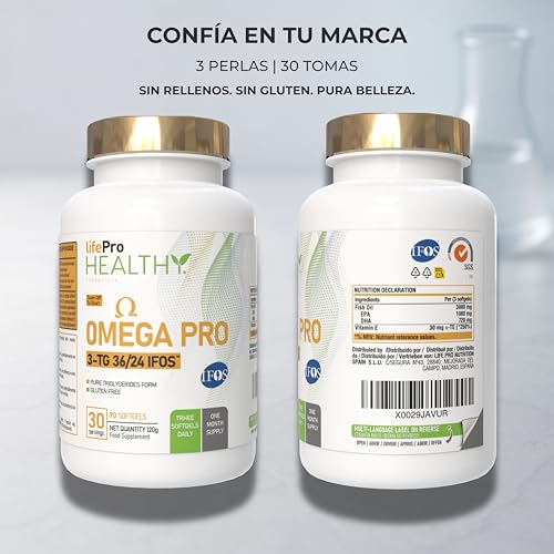 Miniatura 8 de Omega 3 Ifos Capsulas 3000mg Con Vitamina E, 30-90 Tomas - Life Pro Healthy, 35 Epa Y 25 Dha, 3000mg Por Dosis Diaria, Suplemento Para La Salud Cardiovascular, Aceite De Pescado Puro Y Destilado