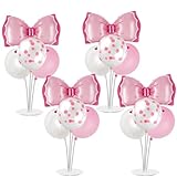 Pink Bow Party Balloon Stand Kit, 4 Sets, Table Centerpiece Decorations for Girls Birthday (pink)