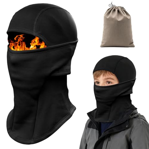 ZOCONE Pasamontañas Niños Forro Polar Pasamontañas Térmico de Invierno Niñas Balaclava Invierno Moto Niños Máscara de Esquí Ciclismo Prueba de Viento Gorro Termico Multifunción (Negro)