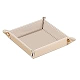 YAPISHI PU Leather Mens Valet Tray, Desktop Storage and Organize Catchall Bowl for Keys Dice Change Coins Wallet Jewelry Watch Phone, Beside Table Sundires Holder (Beige)