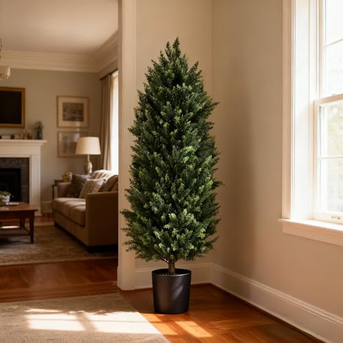 Image of Artificial Cedar Topiary Trees 4FT Set of 2 Potted Outdoor Cypress Tree