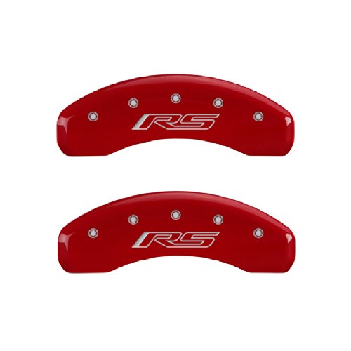 Image of MGP Brake Caliper Covers for 2010-2015 Chevrolet Camaro | Requires 18 inch+ Wheels, V6, Red Powder-Coated Aluminum, 4 PCS Front and Rear, Camaro (Gen 5 /6) - RS (Gen 5 /6) Engraving