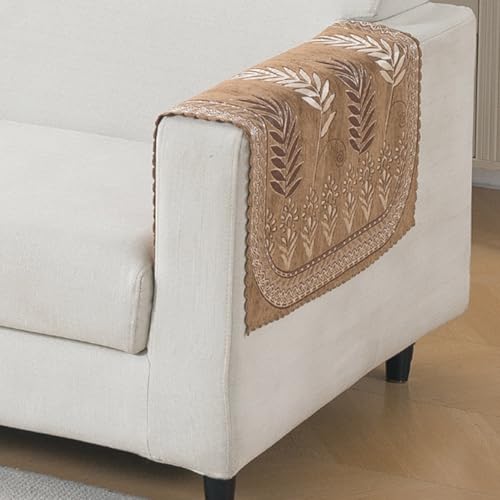 Image of HOKIPO Bagh Brown Premium Chenille Jacquard Sofa Armrest Cover - 1 Pair | 'Royal Aangan Series' (IN-1006-L6*2)
