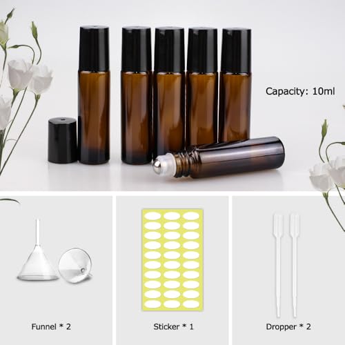 image for sungwoo 12 Pack Essential Oil Roller Bottles Stainless Steel, 10ml Amb