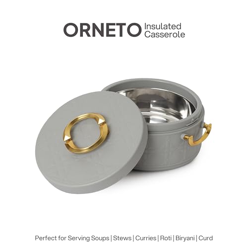 Image of CELLO Ornetto 2500 Insulated Serving Casserole 2500 ml Grey | Food Grade, Double Walled, PU Insulated | Hot Pot Case Keeps Food Fresh & Hot for Long Hours | Casserole Set for Roti, Chapati, Rice