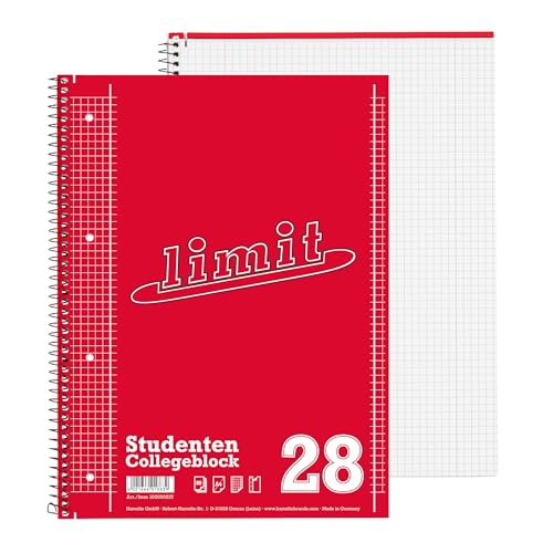 Limit Collegeblock A4 80 Blatt, 5 kariert und 5 liniert mit Rand, 10 Stück - ideal für Studenten, Schüler und Büro