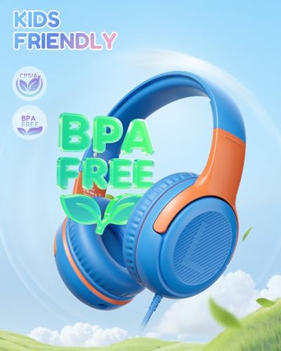 Image of awatrue USB-C Kids Headphones with Mic - 85 /94dB Volume Limiter, Foldable Wired Toddler Headphones for Boys & Girls, Over-Ear Type-C Kid Headphones for School, Travel, lPad, Tablet & Smartphones