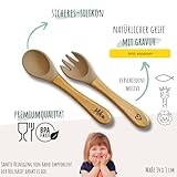 C|UTE – Kindergeschirr personalisiert mit Namen | Schüssel mit Saugnapf & Kinderbesteck (Esslernlöffel, Gabel) graviert | BPA-frei | Geschenk Babygeschirr ab 12 Monate (Taupe, Set ohne Lätzchen)