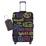 Vridoyt Trip Colored Graffiti Travel-Life Style Luggage Cover Washable Suitcase Protector, Luggage Tag Travel Birthday Gifts For Men Women(S 18-21 Inch Luggage)