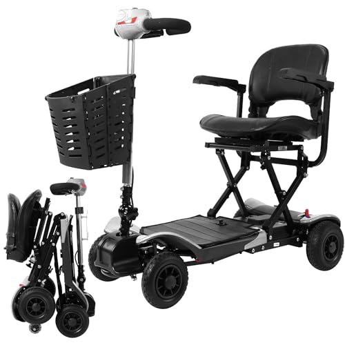 Optimus Automatic Folding Mobility Scooter for Adults & Seniors - 52 lbs, 300 lbs Capacity, 13 Mile Range, Lightweight & Portable Mobility Scooter with Remote Control, Leather Seat - FAA Approved