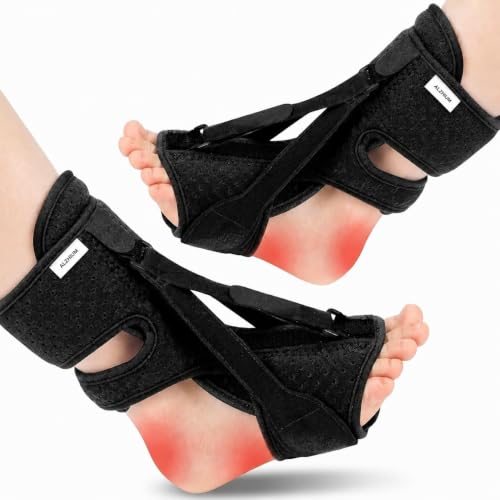 Plantar Fasciitis Night Splint, Adjustable Foot Drop Brace for Achilles Tendon Support, Sleeping Stretch Boot for Heel Pain Relief, Soft Day Night Ankle Support for Men Women (2PC，Black)