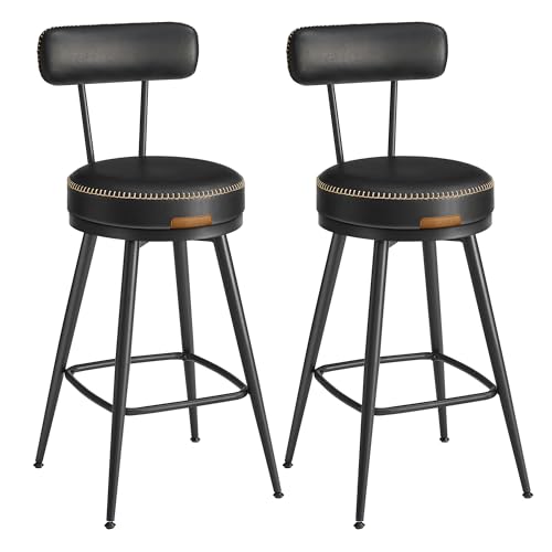 VASAGLE EKHO Collection - Tabouret de Bar Pivotant à 360°, Lot de 4, pour Cuisine, Rembourré, Dossier, PU avec Coutures, Style Moderne Mi-siècle, Hauteur...
