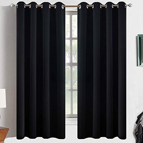 Yakamok Blackout Curtains for Living Room-Thermal Insulated with 8 Grommet,52 x 63 inch, Black, 2 Panels,2 Tie Backs Included