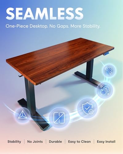 Image of FLEXISPOT EN1 One-Piece Standing Desk, Electric Adjustable with 4 Memory Presets, 176 LBS Capacity, Stable & Quiet, Seamless Desktop for Home Office & Dual Monitors, 55 inchx28 inch Mahogany