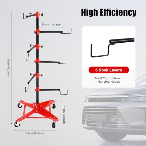 Queeucaer Panel Tree Paint Support de peinture réglable Centre Post Post Automotive Portes Fenders Pare-chocs Support de peinture 47 x 47 x 120 cm 6 crochets réglables 4 roulettes pour pièces – vue 3