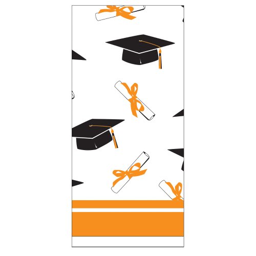 Creative Converting School Colors Paper Art Square Graduation Party Plastic Table Cover, Sunkissed Orange