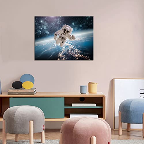 Outer Space Wall Art Posters - Framed Astronaut On Earth Paintings For Modern Decoration 12X16In Universe Themed Real Spaceman Pictures Prints Artwork Decor For Living Room Dormitory Teens Bedroom Bar #TOP2