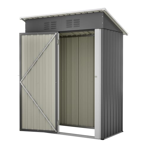 Capanno per attrezzi in metallo con tetto piatto, 152 x 84 x 182 cm – Casetta da giardino richiudibile, resistente alle intemperie, per biciclette, attrezzi da giardino, balcone, terrazza e giardino
