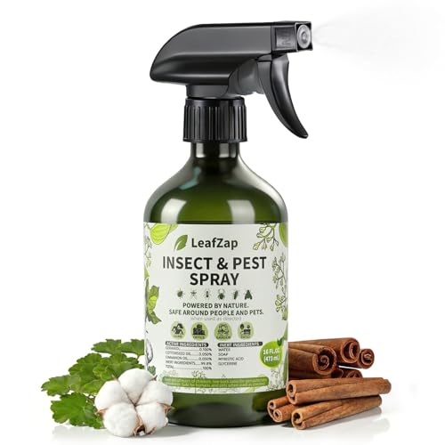 LeafZap Natural Bug Spray, Triple Essential Oil Formula, Insect Repellent with Cinnamon Oil for Pest Control, Effective Against Ants, Spiders, Roaches &More, Indoor Outdoor Use, Family & Pet Safe,16oz