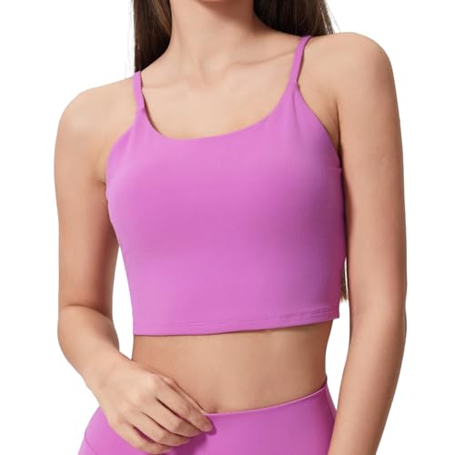 Image of Women's Strappy Stretch Sports Bra Longline Yoga Tank Top Fitness Bra Workout Camisole Crop Tops for Teen Girl