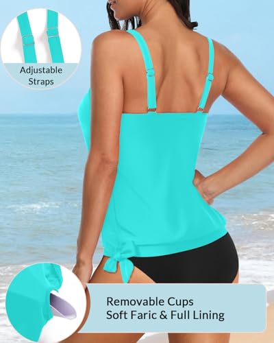 Image of Yonique Womens Blouson Tankini Top Only Loose Fit Swim Top No Bottom Modest Swimsuit