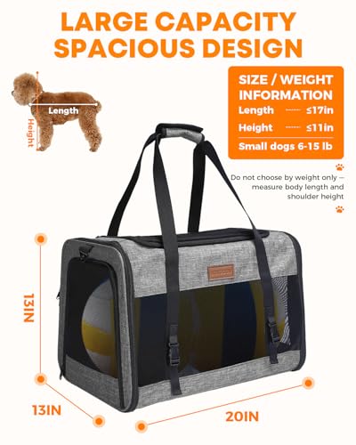 Image of Foldable Cat Dog Carrier for Pets up to 15 Lb, Grey | Top & Side Entry, Soft-Sided Pet Carrier with Ventilated Anti-Scratch Mesh & Car Seat Buckle for Car Travel, 20x13x13 in