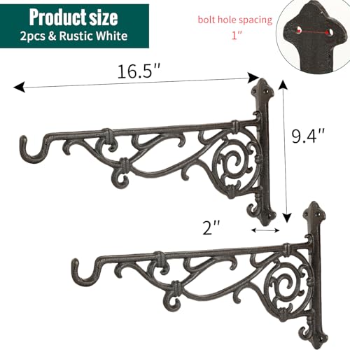 Sungmor Żeliwny uchwyt na rośliny wiszące, 42 cm, duże, zewnętrzne wieszaki na rośliny, 2 szt., czarne, wytrzymałe haczyki do wiszących koszy, dekoracyjne haczyki na doniczkę, latarnię, dzwonki