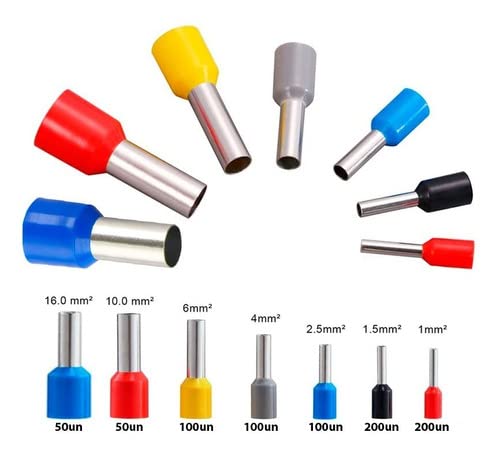 DMTI Kit Terminal Tubular Ilhós 1,0/1,5/2,5/4/6/10/16mm - Cobre Estanhado - 800pçs