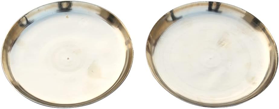 De Kulture Ayurveda Pure Kansa Bronze Compact Platters Appetiser Platter Dessert Plate Set of 2, 6.5x0.75 inches. (DxH)