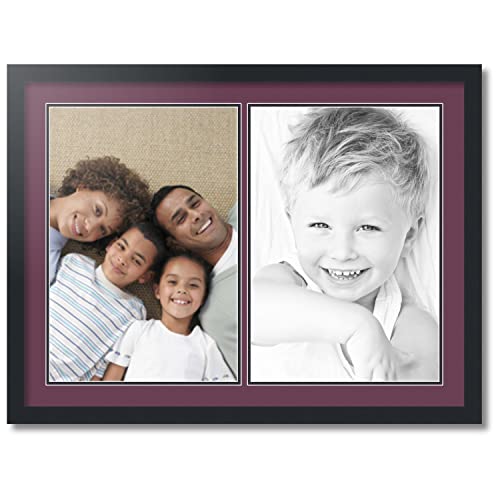 ArtToFrames Collage Photo Frame Double Mat with 2 - 13x19 Openings and Satin Black Frame