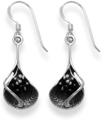 Heather Needham, Sterling Silver Calla Lily Drop Earrings - Size: 18mm X 10mm Max. Oxidised Finish.