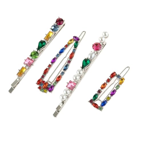 4 Pcs Rhinestone Pearl Hair Barrette Clip Hairpins Sweet Bobby Pins for Women