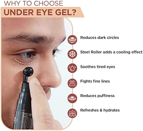 The Man Company Under Eye Cream Gel for Men and Women Enriched with Cooling Massage Roller for Dark Circles, Fine Lines & Puffy Eyes with Caffeine & Hyaluronic Acid, 15Gm