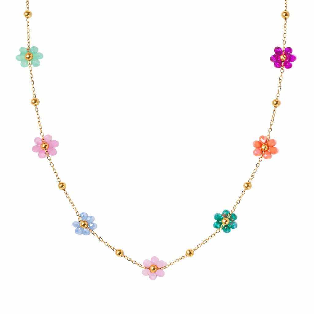 Jewellery for women Pearl Necklace for Woman Girls Flower Pendant Necklace Gold Multy Stainless Steel Adjustable Chain Necklace Anti tarnish Valentine Birthday Gifts for Girlfriend Sister 269-image-44